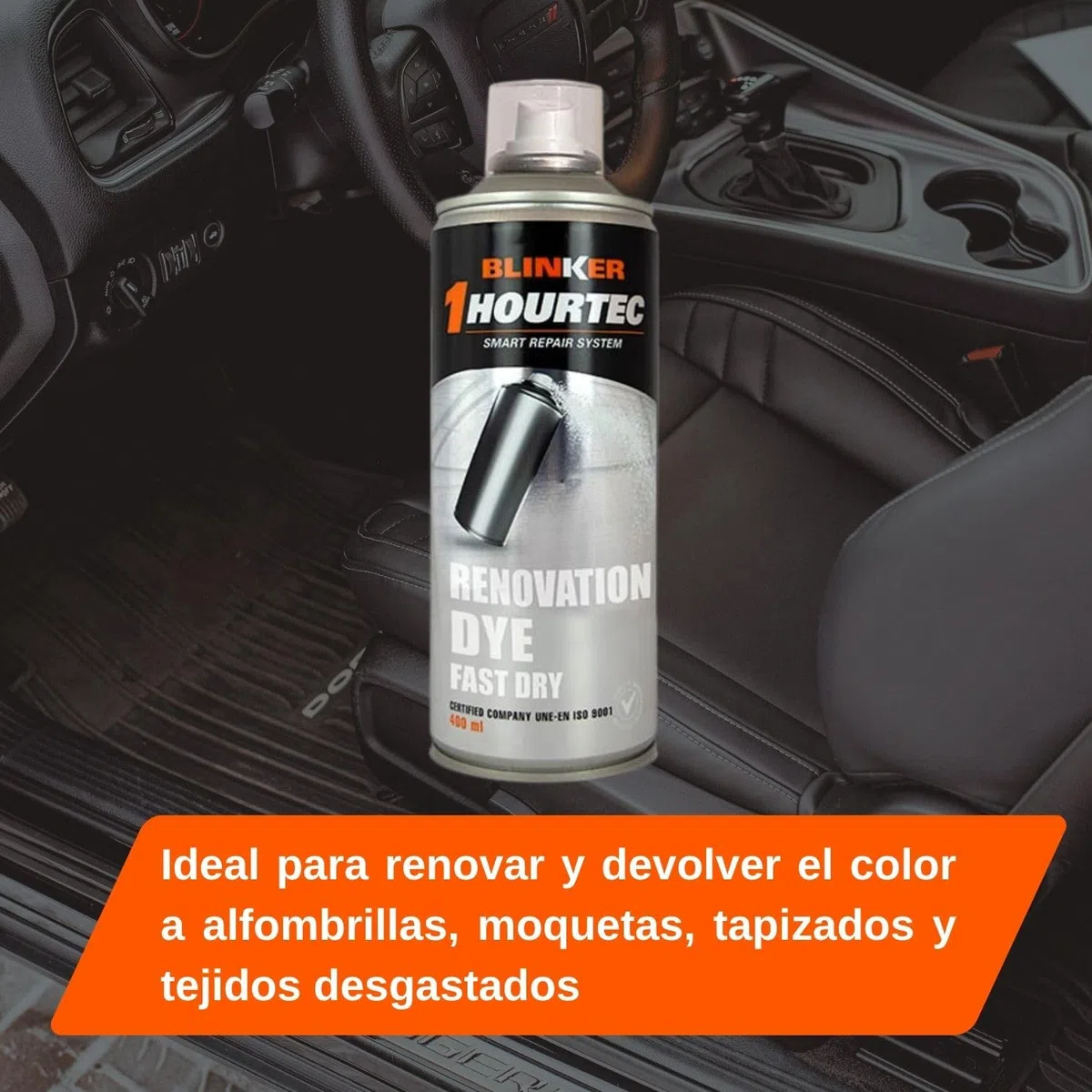 Blinker - Pintura Spray para Textiles - Tinte Colorante Restaura y Revitaliza Alfombrillas Tapizado Textil Moquetas - Adhesión Duradera Secado Rápido - Color Negro - 400ml