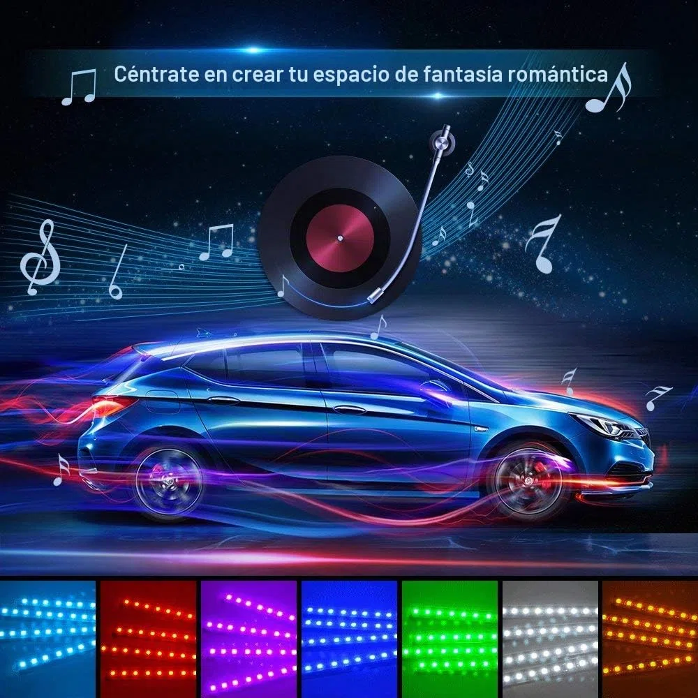 Luces LED Coche Interior, Control de Sonido y Mando a Distancia 4 en 1 Impermeable Tira de Luces RGB Car Ambient Lights
