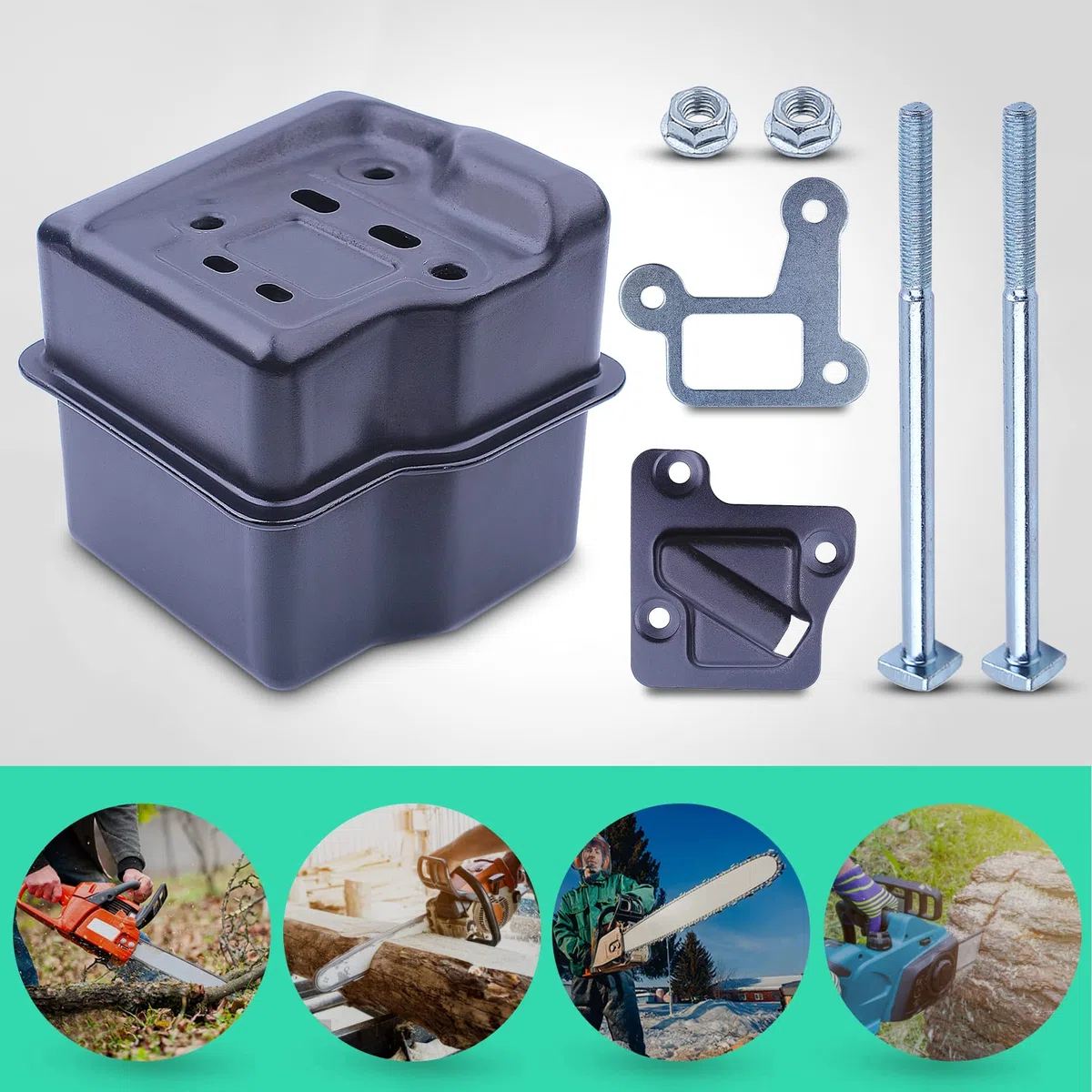 Adefol Silenciador de Escape Kit para Motosierra Stihl MS290 MS390 310 029039 con Junta de Escape Pernos Junta de Metal para 1127040 0601, 11271400601