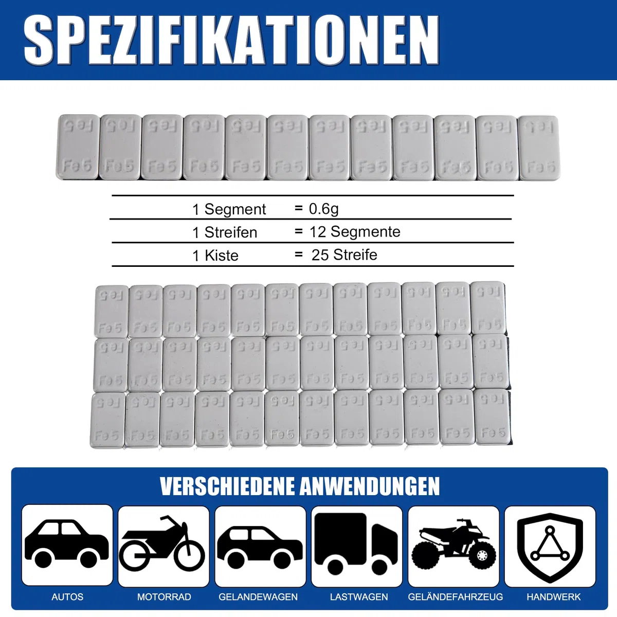 GAsupply 25 Pesos Adhesivos | Contrapesos Adhesivos Pesos Grises | 25 x Barras Autoadhesivas 12 * 5g | Galvanizadas y Recubiertas de Plástico
