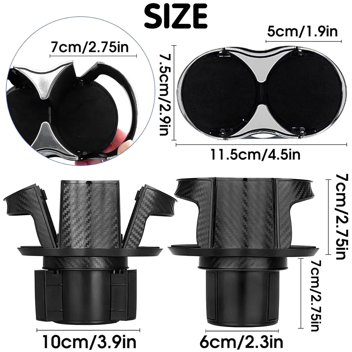 Reofrey Adaptador expansor multifuncional 2 en 1 para portavasos de coche, soporte doble universal con soporte ajustable, boca elástica de apertura y cierre, se adapta a la mayoría de botellas y tazas