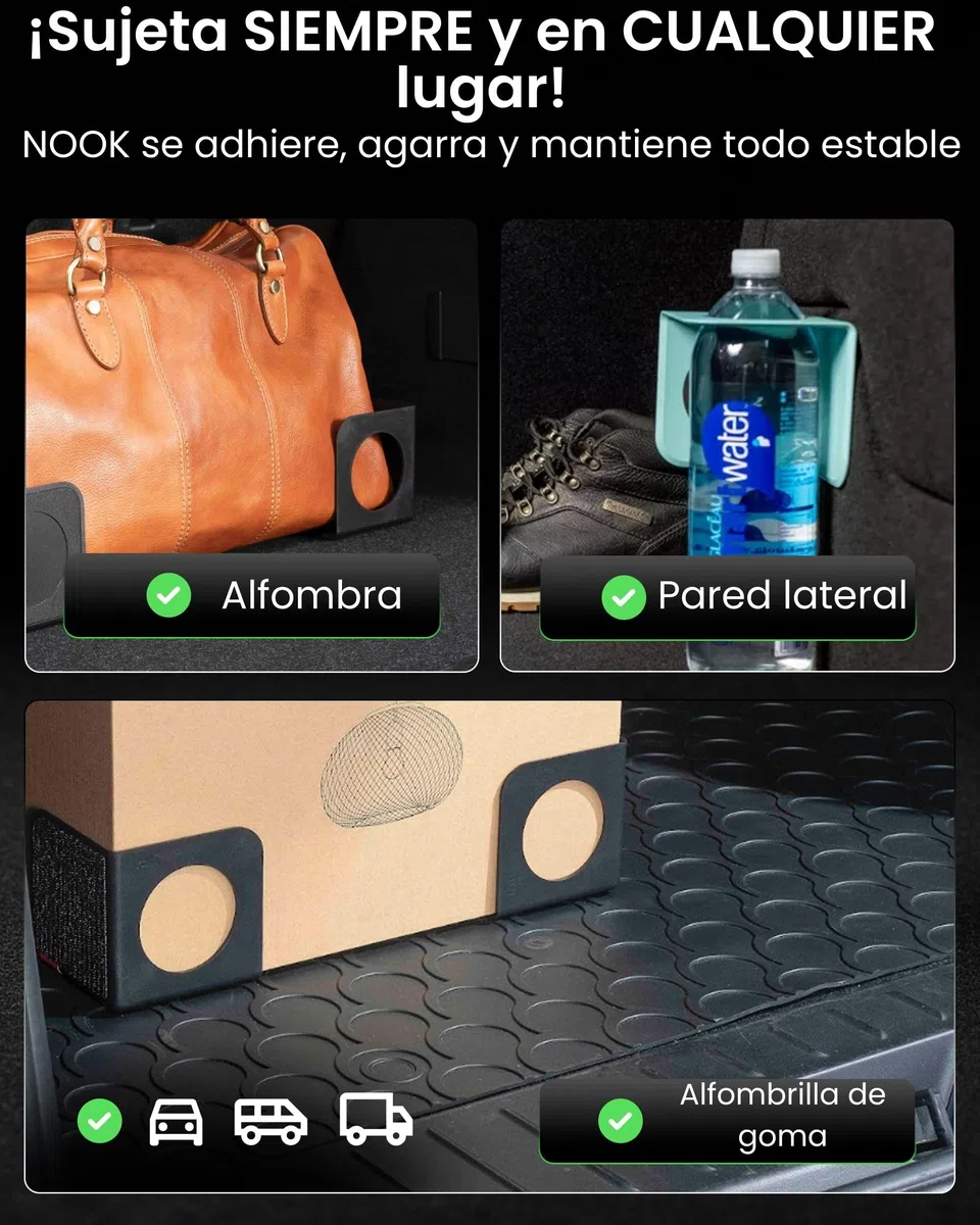 rati NOOK - Fijación de equipaje para el maletero I con velcro y almohadillas antideslizantes I Ayudante de ordenación I Ayuda de carga I Organizador I 2 pz – Negro reciclado