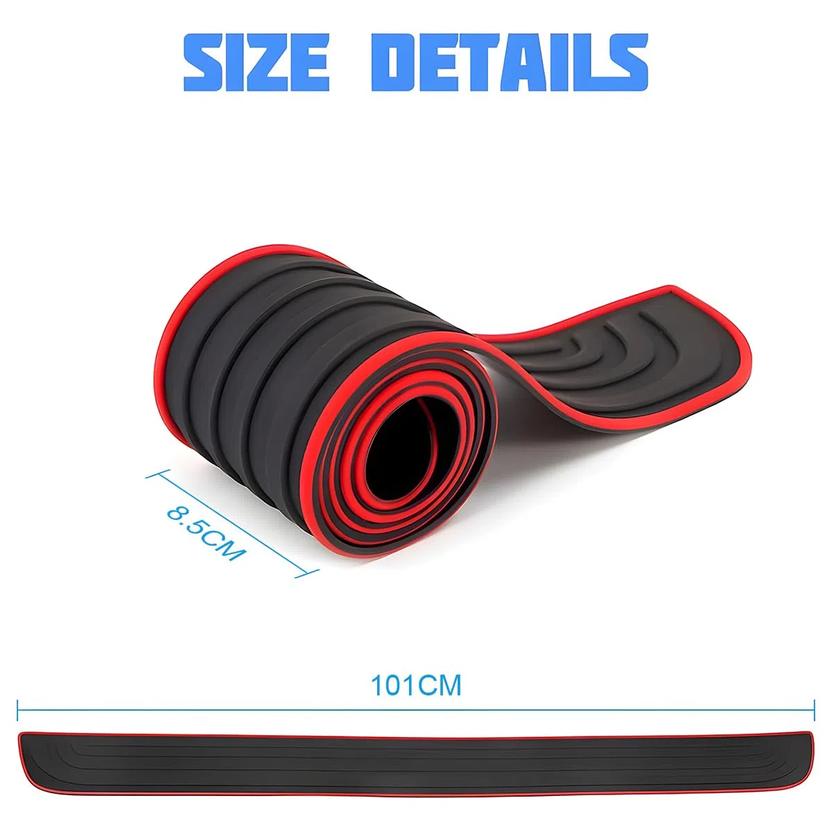 Protector Parachoques Trasero, 104cm X 9cm Protector de Goma para el Maletero, Resistente a los ArañAzos Y Antideslizante, se Adapta a la MayoríA de los Accesorios Exteriores del Coche (Negro/Rojo)