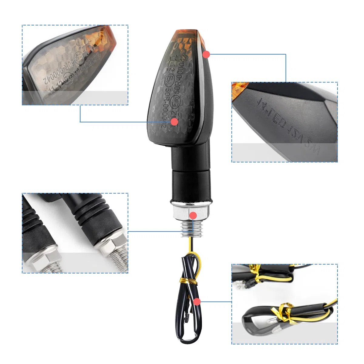 RUIZHI Intermitentes Moto Homologados, Luces LED Para Motocicleta de 4 Piezas, E50 12 / 24V Para el DíA y La Noche