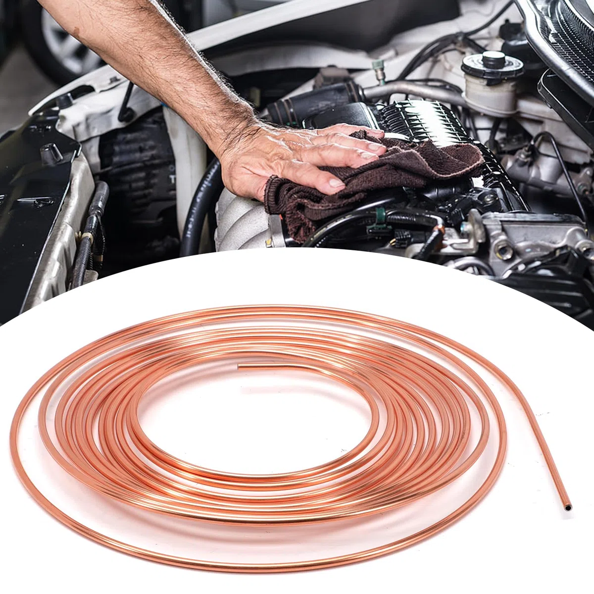 Tubo de freno 7,6 m, Manguera de freno Recubrimiento de aleación de cobre OD 4,75 mm, kit de conducción general de freno de 3/16 pulgadas de repuesto para automóviles con 16 tuercas