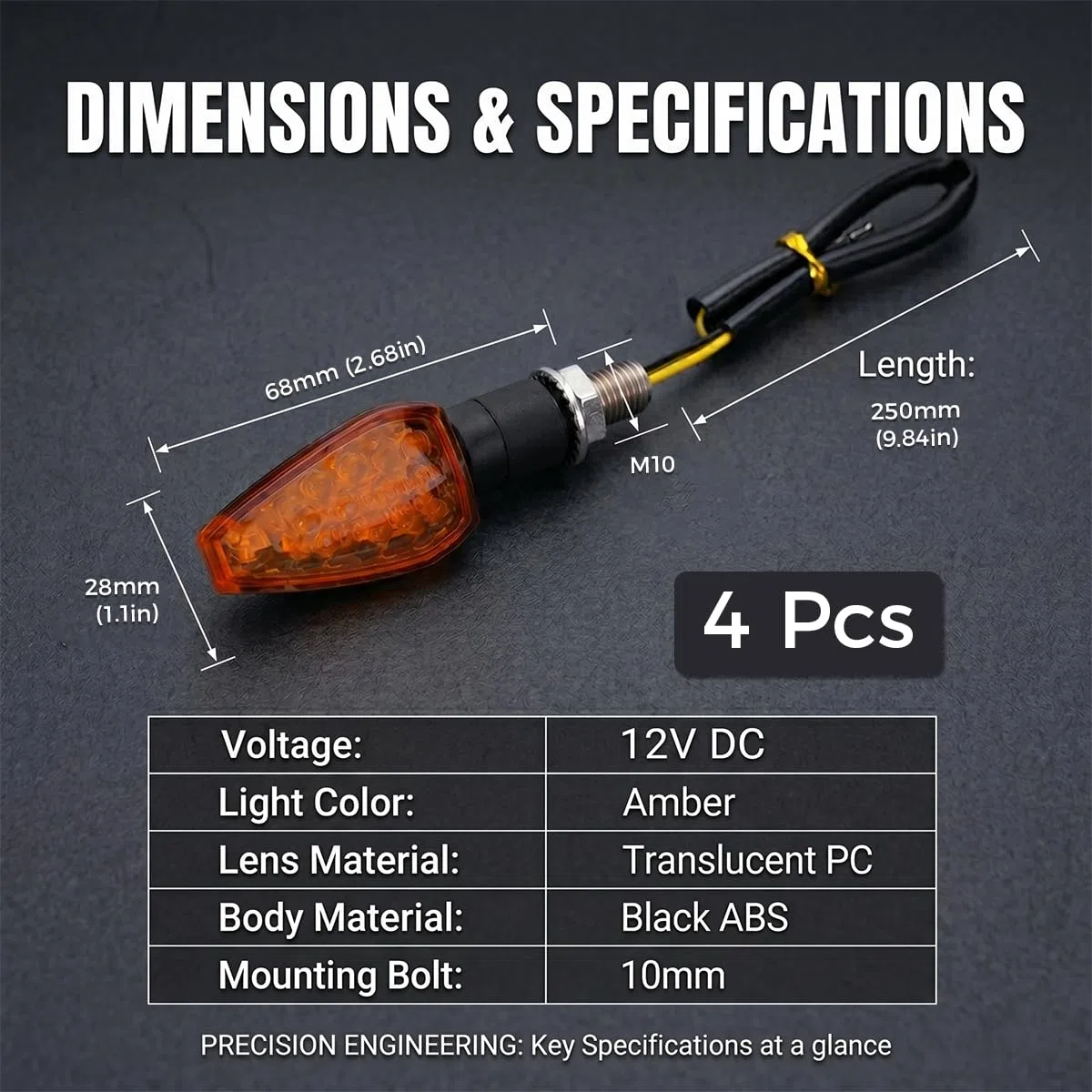 Intermitente Moto LED Homologado 4pcs, Indicador de Dirección Universal 12V 14 LED F5, Estanco IP68 Intermitentes para Scooter Quad Cruiser Mobylette, Lente Ahumada, Montaje Fácil Tornillo M8