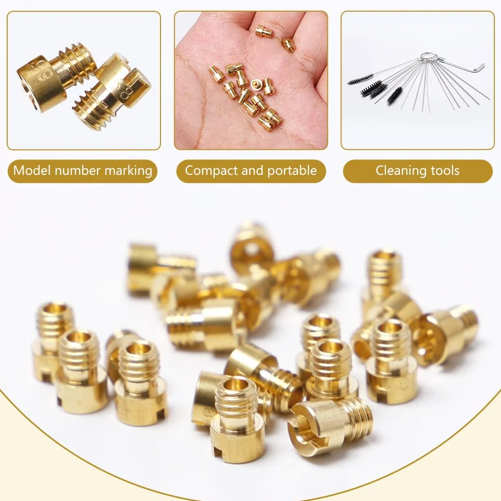 20 Piezas M4 Boquilla Principal de Carburador con 15 Agujas de Limpieza Boquillas Principales de 4 mm 50-72,75-98 M4 Kit de Surtidores de Carburador para GY6 50cc 139QMB Scooter Carb PZ19