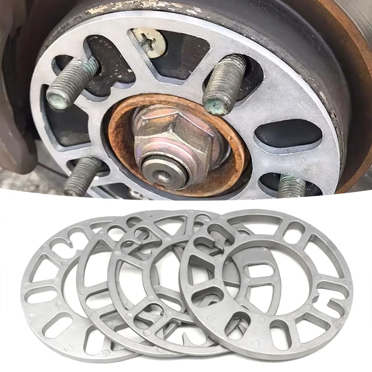 4 separadores de rueda de aleación de aluminio, espaciadores universales de 8 mm, espaciadores de ruedas de aleación para mejorar la estabilidad y el aspecto del coche