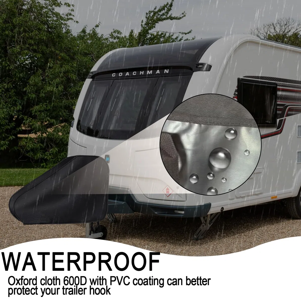 Cubierta para barra de remolque para caravana, enganche de remolque con cierre de clic, tejido Oxford 600D con revestimiento de PVC, 100% impermeable, protección universal para barras de
