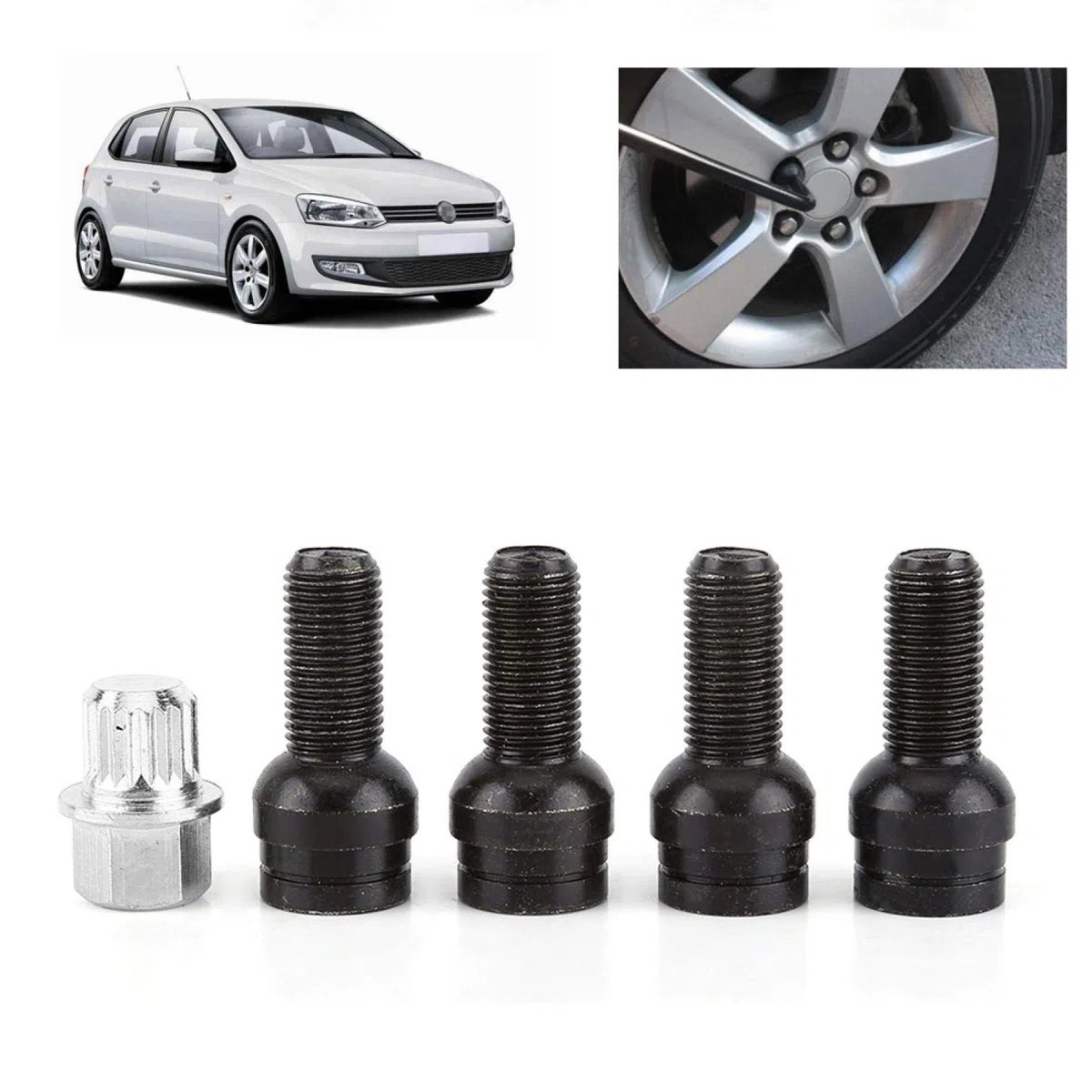 Perno antirrobo M14x1.5, Qiilu Pernos, tuercas y remaches de ruedas, tornillos de seguridad, tornillos de rueda tuercas de bloqueo 4 + 1 M14 x 1,5 mm