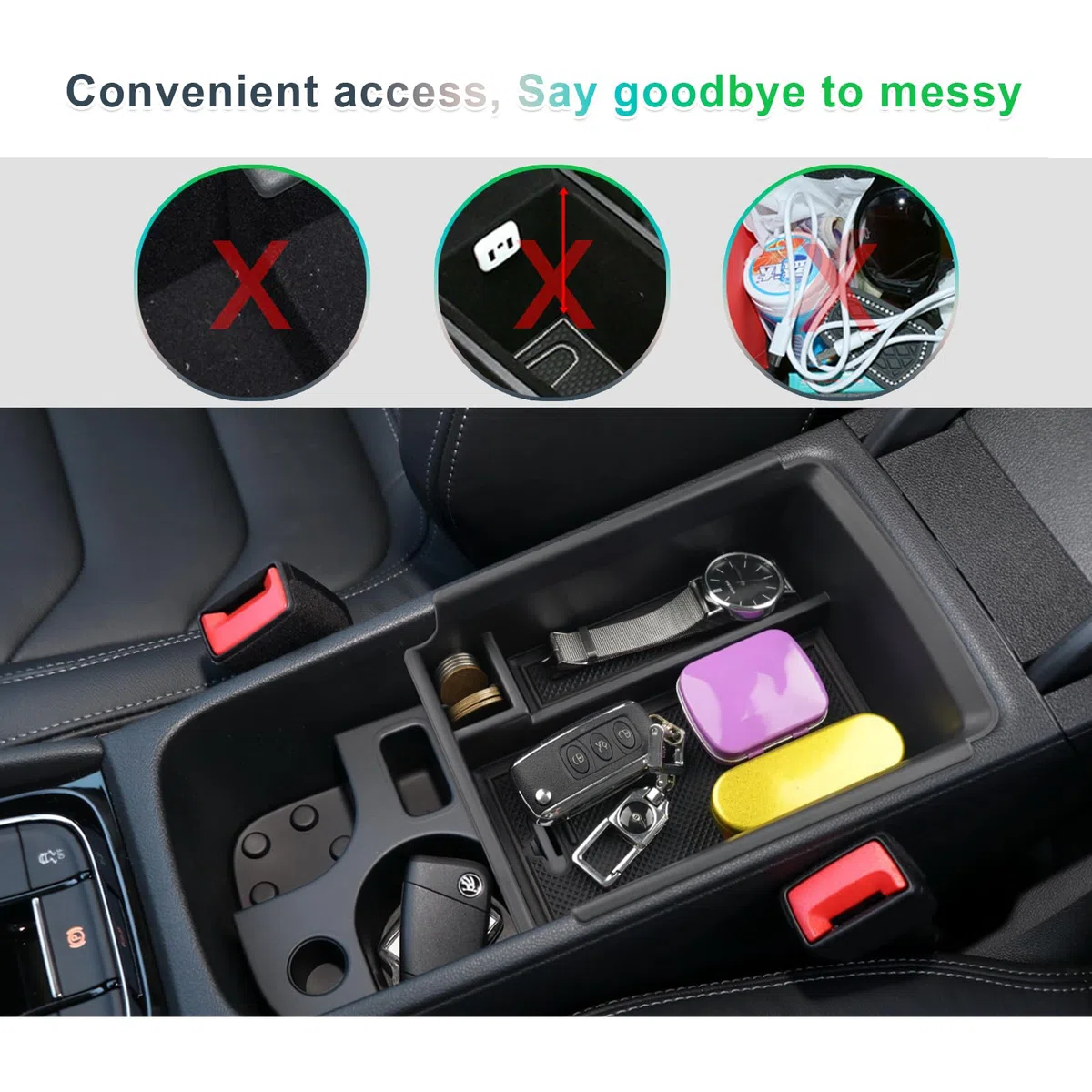 GAFAT Compatible con Skoda Kodiaq 2017-2023/ Karoq 2017-2024 Caja de Almacenamiento para Consola Central, Karoq 2024 Reposabrazos Organizador para la Guantera, Kodiaq Accesorios (Negro)