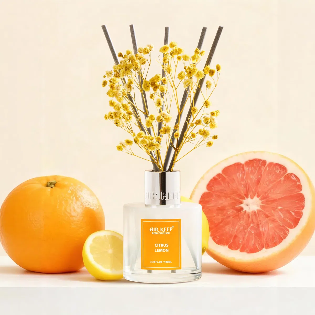Airkeep Difusor de Aromas Citrus Lemon, Ambientador Hogar con 8 Varillas Ambientador, Difusor de Fragancia