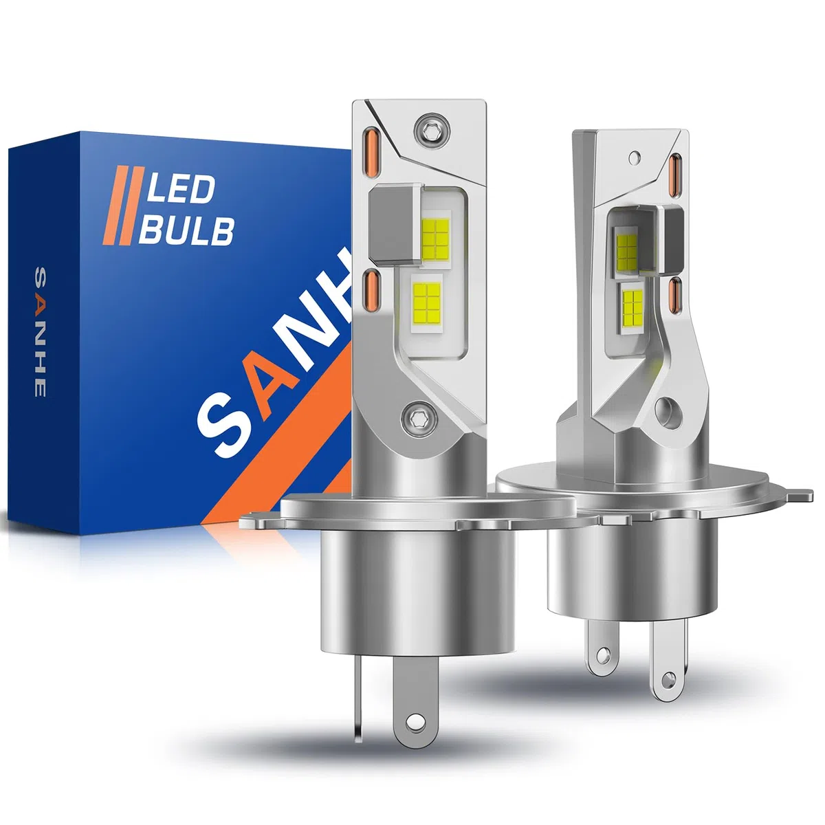 SANHE Bombillas H4 LED Luz Alta y Baja para Coche y moto, 20000LM 600% Más Brillante 6500K Blanco H4/9003/HB2 Reemplazo de Halógeno, 1:1 Tamaño, Plug and Play (Paquete de 2)