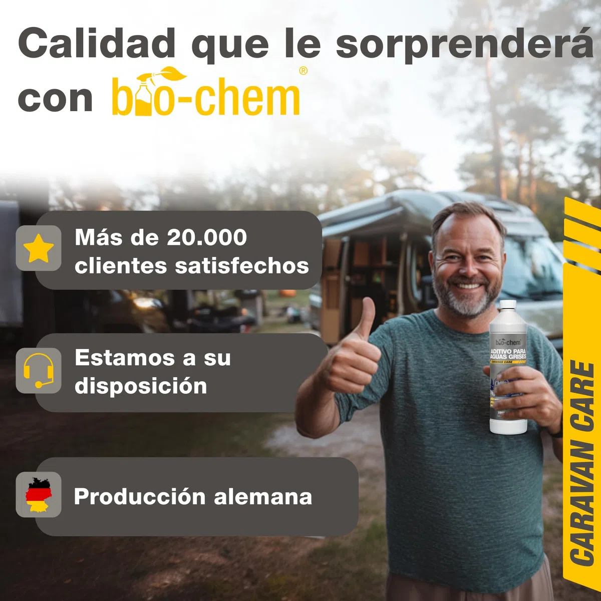 Bio-Chem - Aditivo para depósitos de Aguas Grises de 1L - Aditivo para depósitos de Agua de Furgonetas Camper, WC caravanas - Agente Limpiador para depósitos de Agua
