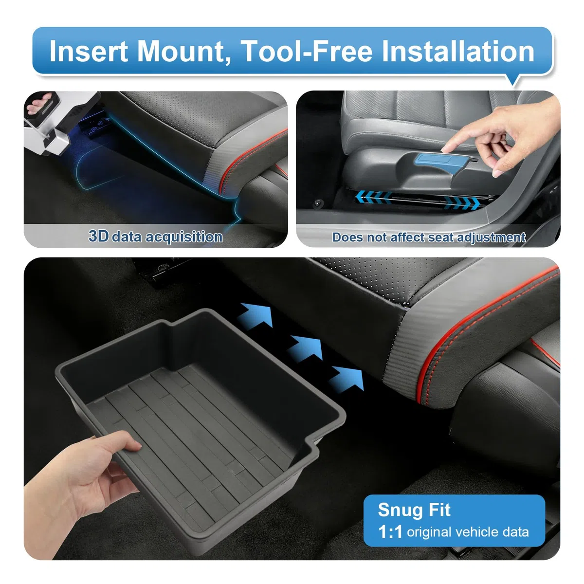 Compartimento de almacenamiento para debajo del asiento delantero compatible con W Golf 7 7.5 2013-2019, bandeja cajón, caja de almacenamiento, organizador contenedor (2