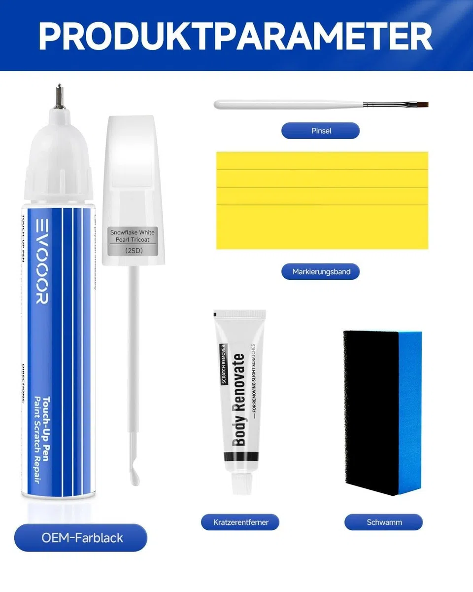 (25D Snowflake White Perla Tricapa Kit de retoque de pintura para automóvil 2 en 1 con removedor de arañazos para Mazda, Reparación de arañazos para auto, Solución rápida y fácil para reparar