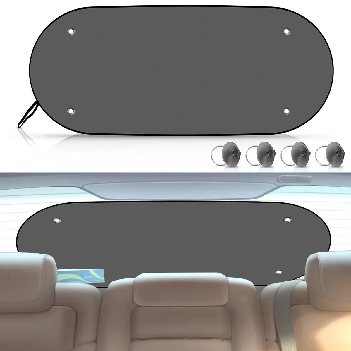 Parasol para Coche, Ventana Trasera, Protección Solar y UV para Bebé, Malla Con 4 Ventosas y Bolsa de Transporte, 100 x 50 cm