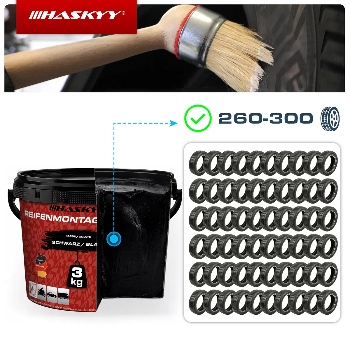 HASKYY 3KG Negro Pasta Montaje Neumático Pasta Montaje Neumático Pasta de Montaje Montagewax Neumático