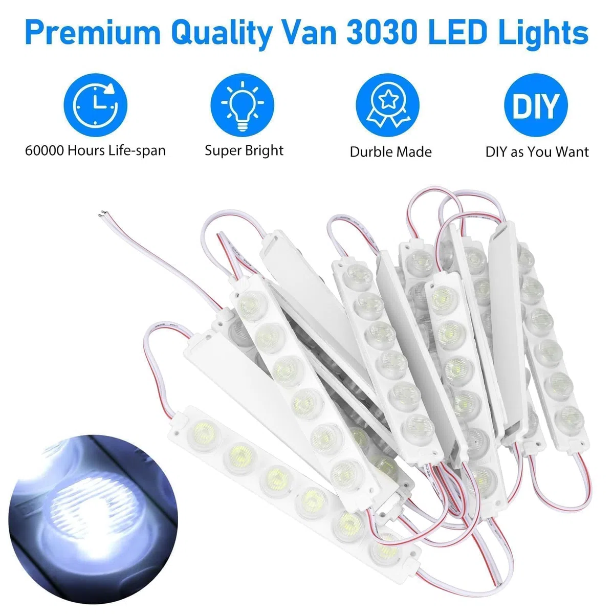 Linkstyle Kit Luces LED Interior Coche, 90 Leds 12V Interior Luces Van de Techo de Techo para Furgoneta RV Remolque Barco Bus (15 Módulos, Blanco)