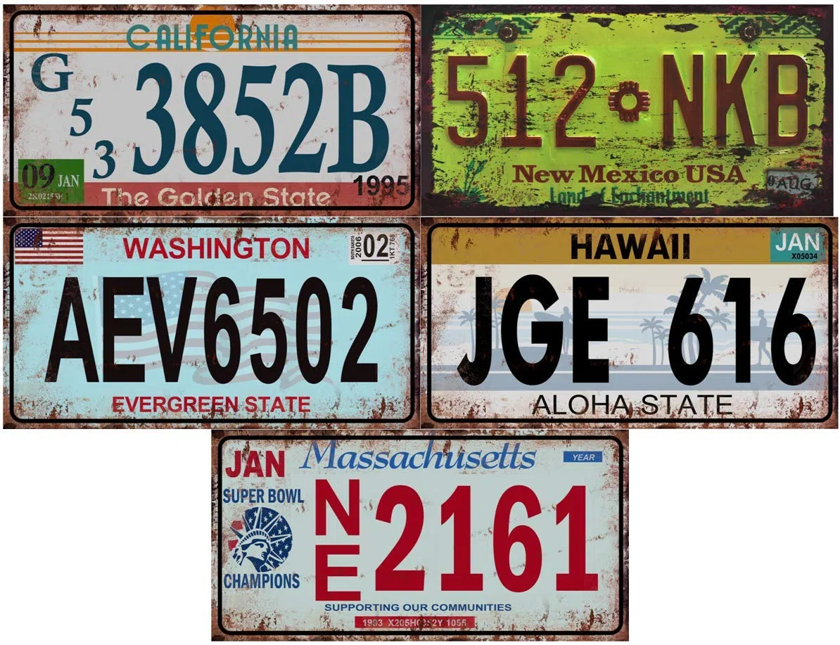 OPO 10 - Lote de 5 Placas de matrícula de automóviles de EE. UU. En Metal, con Efecto Envejecido - réplicas de Placas Americanas Reales (Old2)