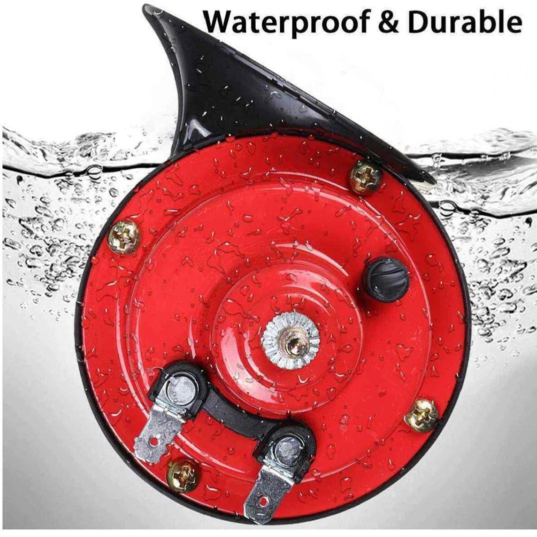 Caracol Cuerno de Aire de Tren Cuerno Kit de Motocicleta eléctrica de Hornos 24V 300DB Muy Ruidoso Cuernos de Camiones Coches Motos Barcos Negro Red 2 Piezas