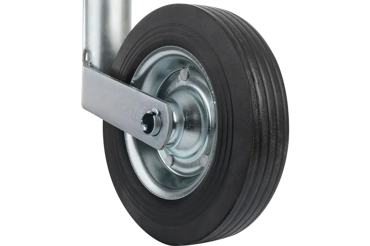 UNITRAILER Rueda Jockey para Remolque 150 kg 48 mm 505-730 mm, Rueda de Apoyo con Rueda Maciza 200x50, manivela con cojinete de Empuje, para Caravana, Remolque y Plataforma