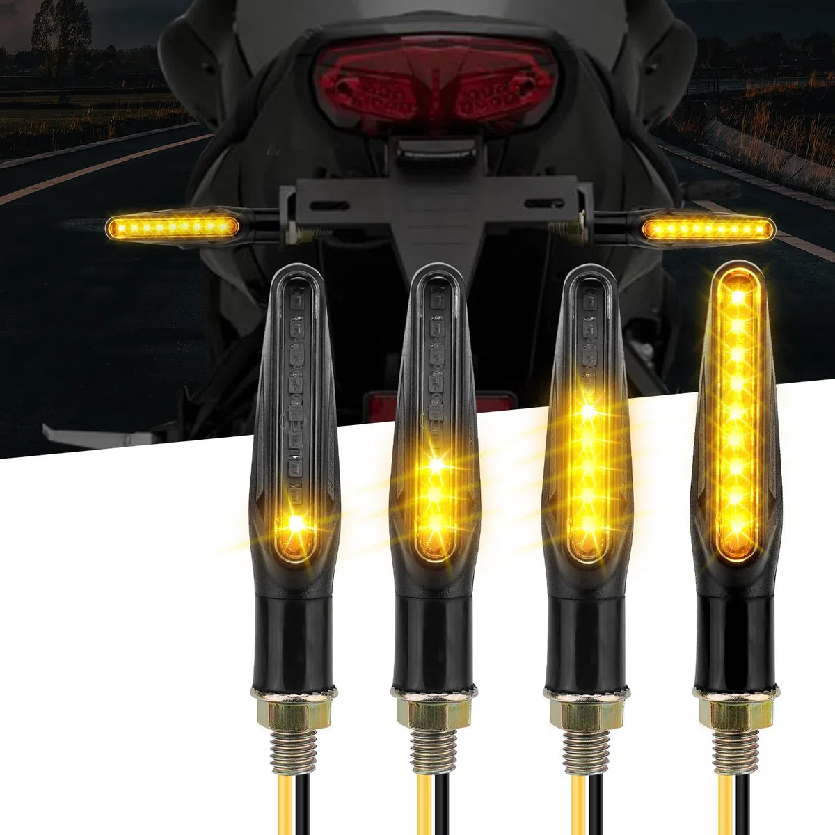 KEMIMOTO E24 Intermitentes Homologados, 4 PCS Universal Faros Led Secuencial 12V 9 LEDS Cuentas, Tuerca M10 Lámpara Indicador Señal Giro Impermeable IP67 para Motocicleta Cruiser Scooter