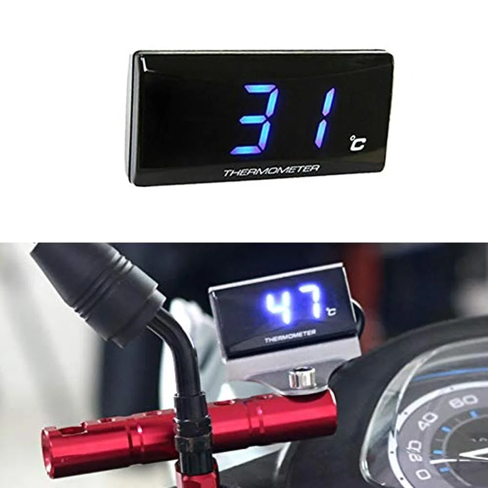Riloer Termómetro digital moto, termómetro digital para motocicleta, instrumento medidor de temperatura del agua, luz azul para motos de competición y scooters, M10
