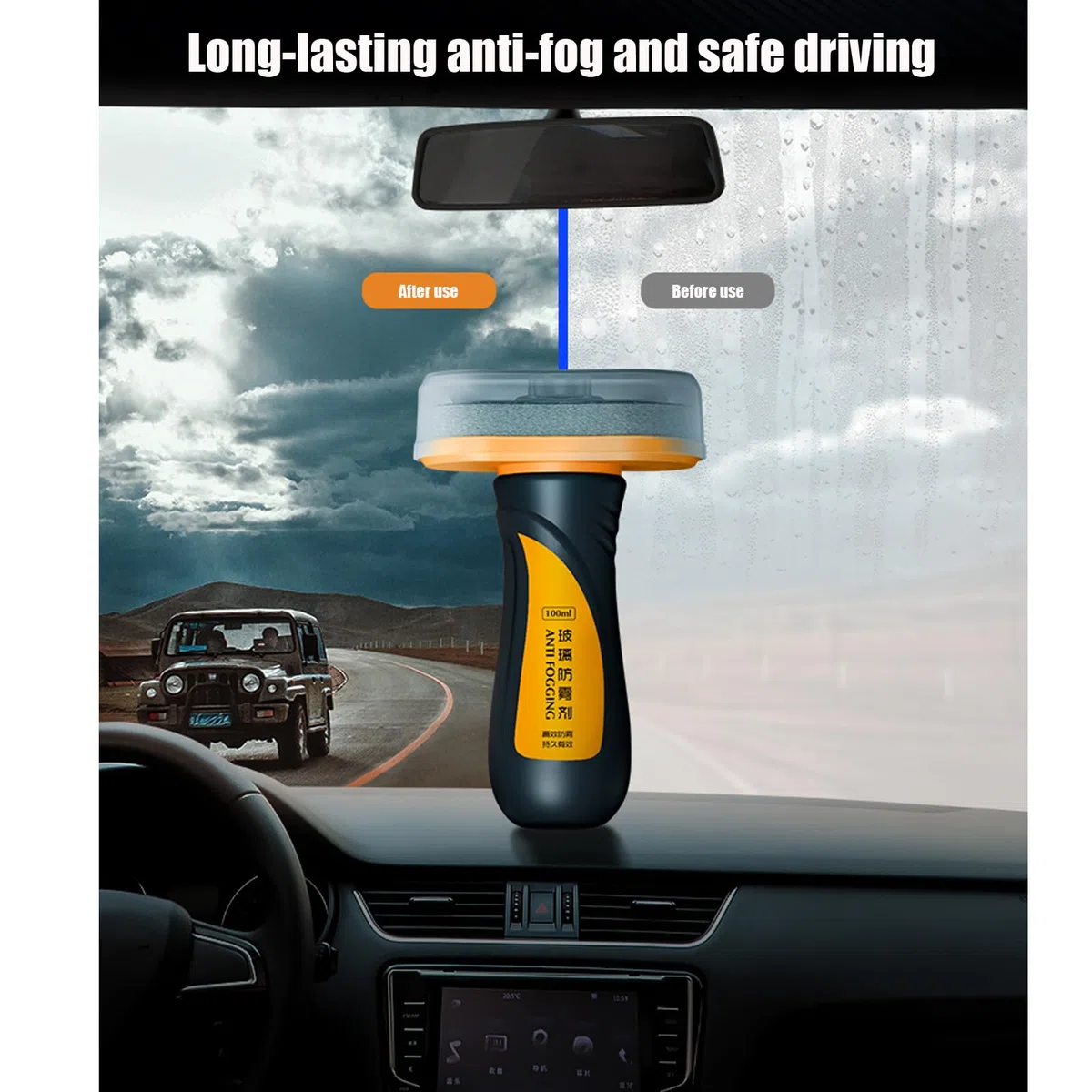 Hydrophobic Glass Treatment Kit, Rain and Fog Repellent Coating for Windshield,Glass Cleaning Board, Enhances Driver Visibility and Safety (100ml) (2Pcs A)