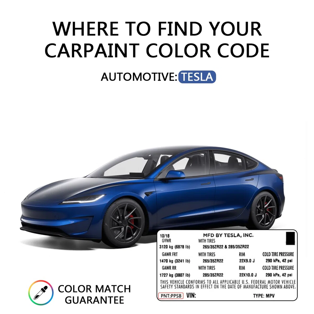 TOPABYTE Pintura Retoque para Tesla Model Y/3/S/X Lápiz de Retoque, Bolígrafo de Reparación Arañazos Coche para Tesla Highland Accesorios, Touch Up Paint Pen, Deep Blue Metallic - PPSB