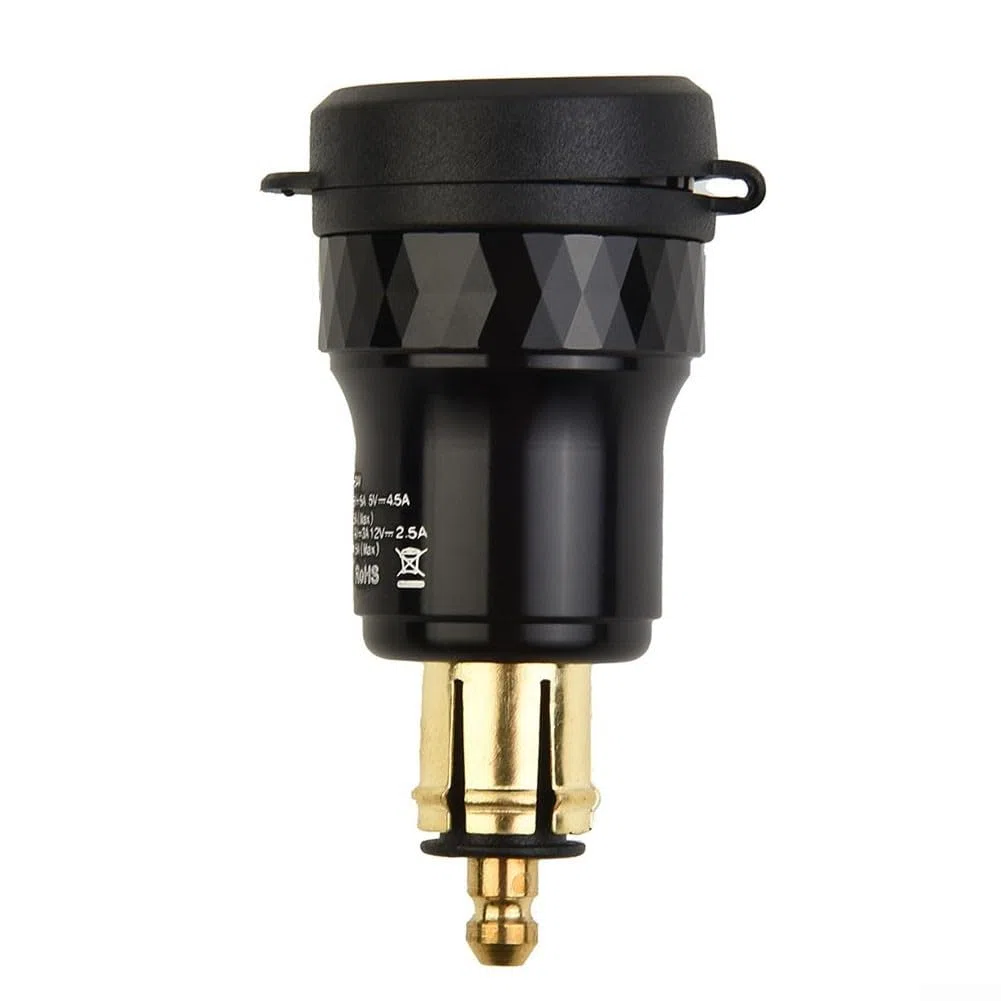Yhenlovtt Adaptador de cargador dual USB de motocicleta para BMW, enchufe DIN impermeable de 4,2 A, puerto de alimentación de aleación de aluminio CNC para F800/F650/F700/R1200GS/R1200RT, negro