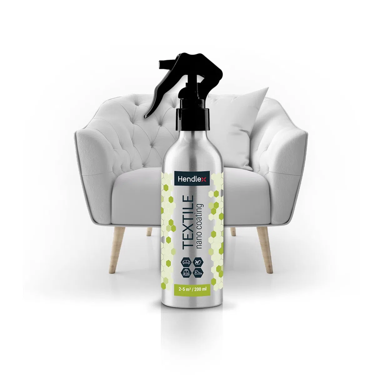 Hendlex Nano Spray Impermeabilizante Textil, Tejidos, Ropa, Tapicería De Muebles y Tapicería De Automóviles 200 ml. Resistente al agua, protección contra la suciedad, el agua y el aceite.