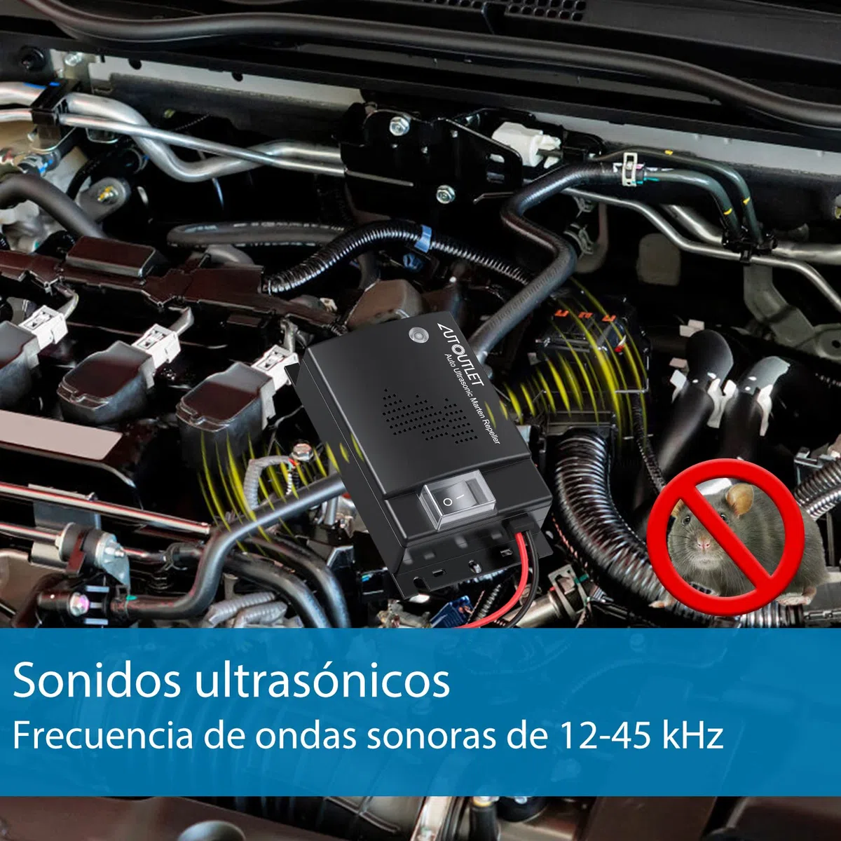 AUTOUTLET Repelente de Ratas Ultrasonico Coche, DC 12V, Sonidos Ultrasónicos Marten Defense Marten Protección Accesorios para Vehículos con Luces Indicadoras de Trabajo, Línea de Extensión 50cm