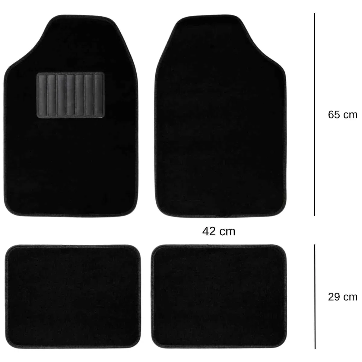 AUTOZOCO Alfombrillas de Moqueta Universales para Coche, Diseño con talonera de Goma, Alfombrilla Lavables, Alfombrillas automóvil moqueta, Delanteras 65x42 cm, traseras 29x42 cm, Negro