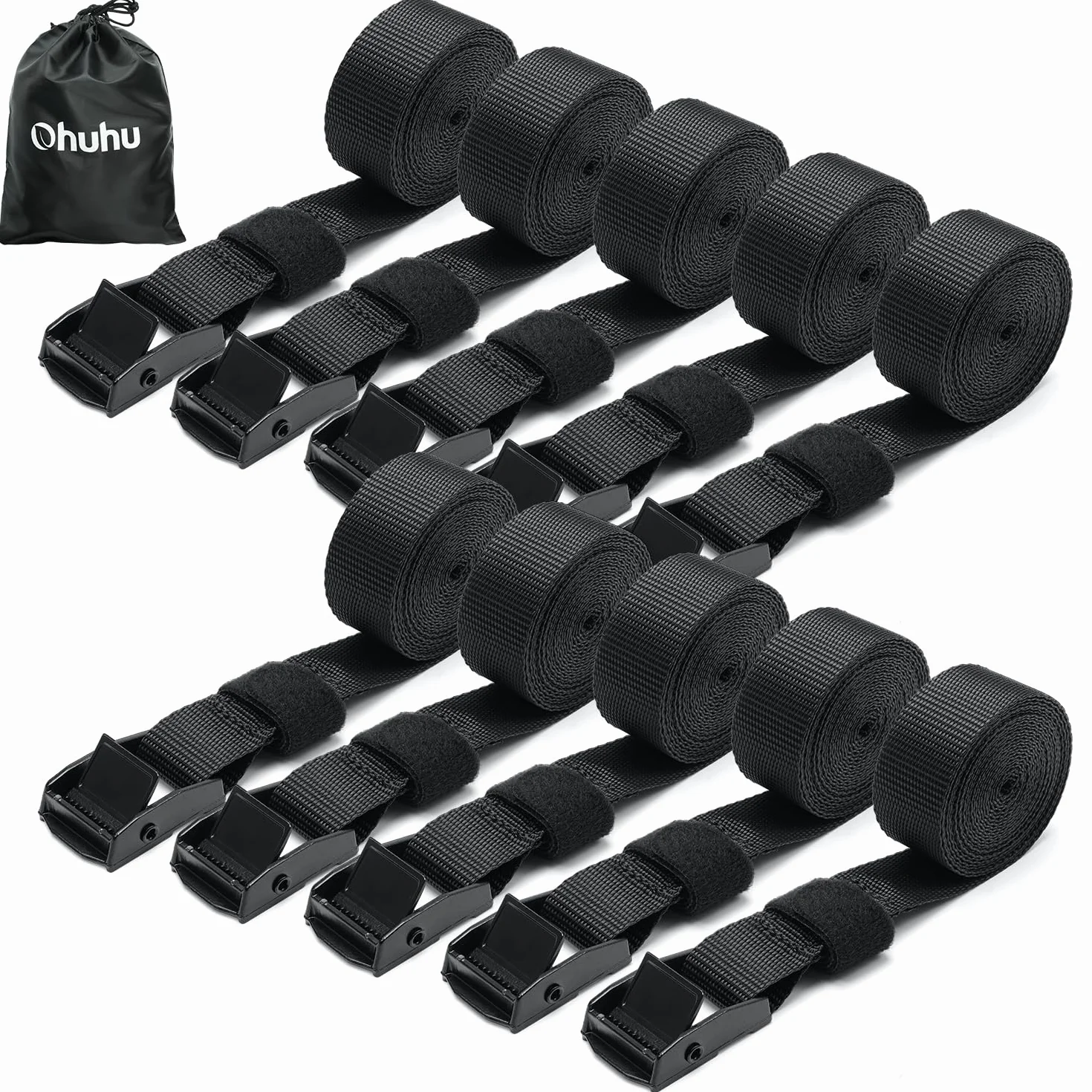 Ohuhu Correas de amarre, paquete de 10 correas tensoras resistentes, correas de amarre ajustables de 2,5 m, correas de carga de 250 kg de capacidad de carga para motocicleta, carga, camiones, remolque