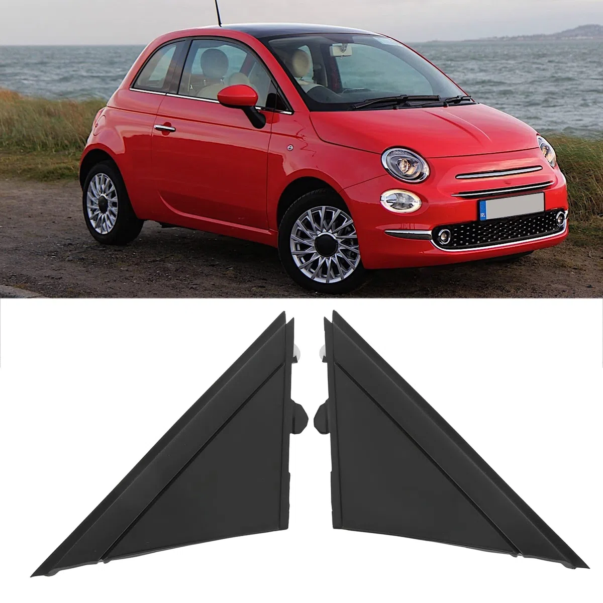 Tbest o Decoración Modificación Cubierta de la Bandera del Espejo de la Puerta 1Sh17Kx7Aa Reemplazo de la Moldura de la Placa del Triángulo Izquierdo Derecho del Espejo para Fiat 500 (Negro mate)