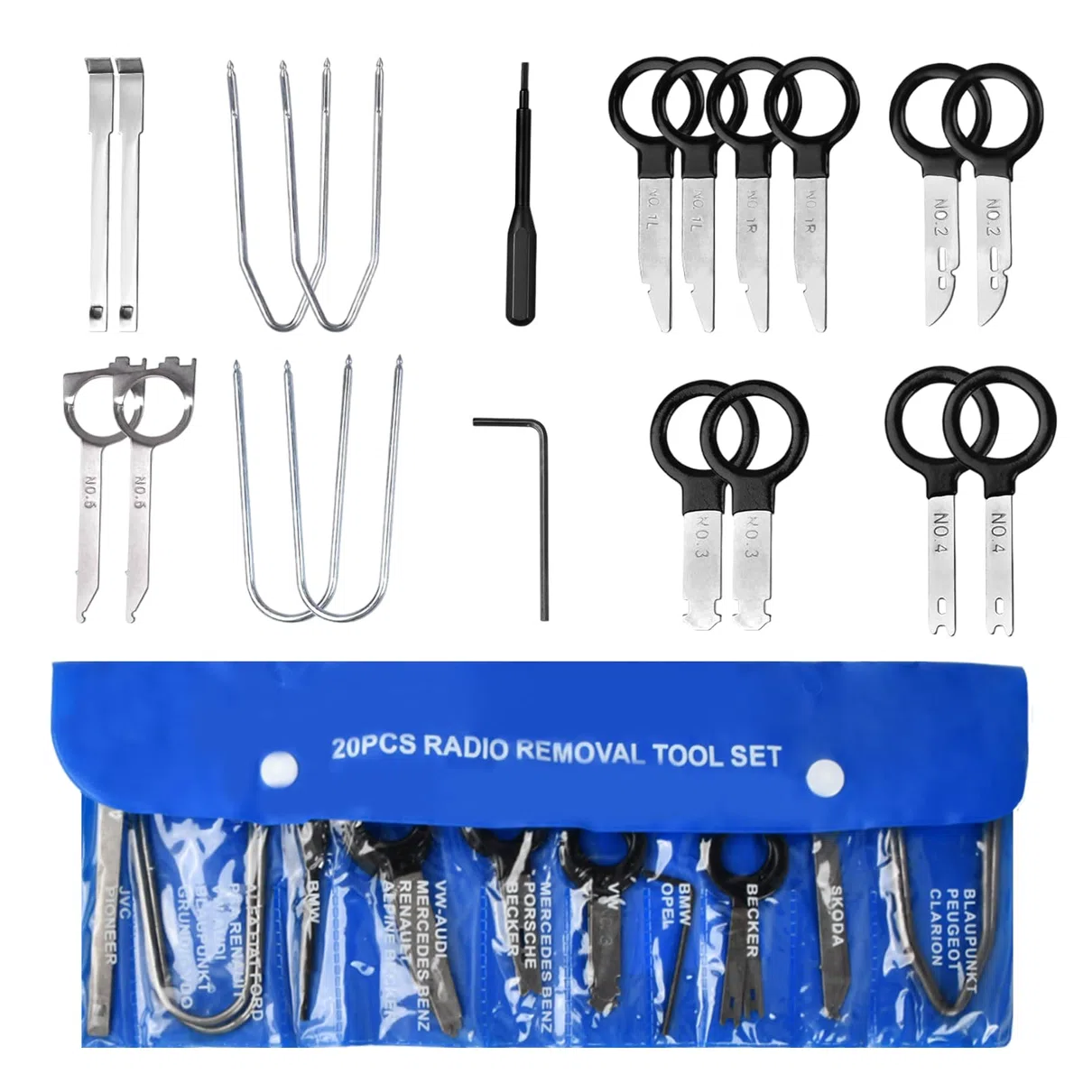 20 Pz Herramientas de Desmontaje de Audio Automóviles, Kit de Herramientas de Extracción de Radio Automóvil, Herramientas de Eliminación de Radio de Coche, Llaves de Extracción de Estéreo para Coche