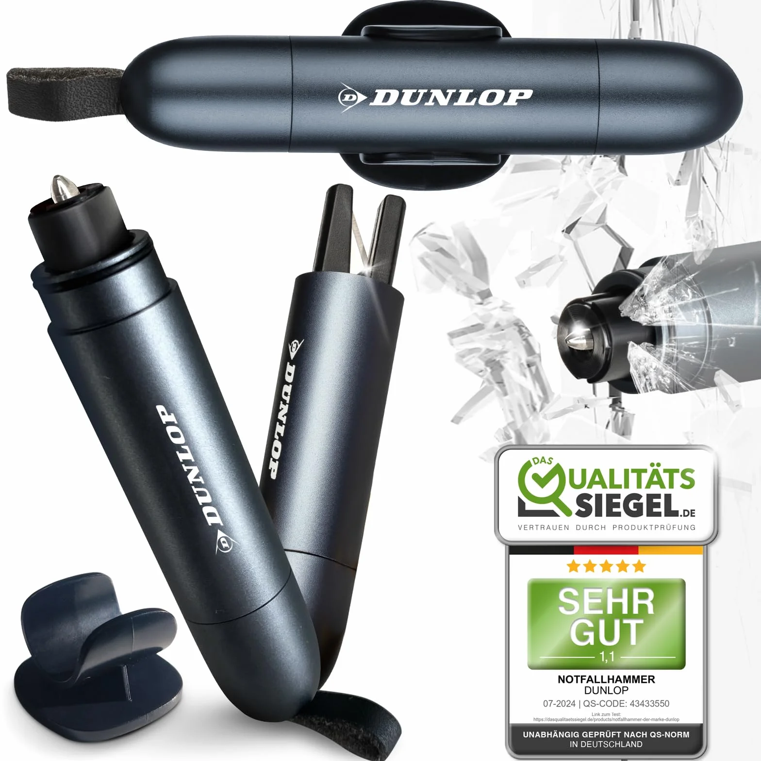 Dunlop Automotive Gurtschneider Notfallhammer-Marken Notfall Hammer mit Testglas zum Üben-Destruye besonders Verbundglas der neuen Auto Generation Federationfeder korn Nothammer-Emergency CarTool