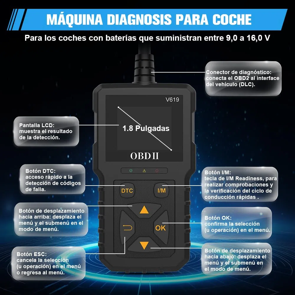 AWESAFE OBD2 Diagnosis Coche Multimarca con Pantalla, Escáner y Lector de Códigos de Fallos (DTC) para Automóviles, Herramienta de Diagnóstico con Prueba EVAP/Apague MIL/Curva de Datos/Sensores O2