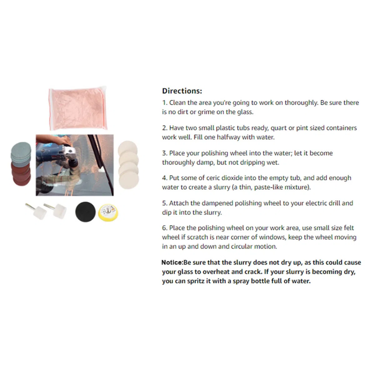 Kit de Pulido de Vidrio, Kit de Bricolaje para Pulir Vidrio y Parabrisas, Juego de Eliminación de Rayones de Papel de Lija Discos Abrasivos de Dióxido Ceric Almohadilla de Pulido