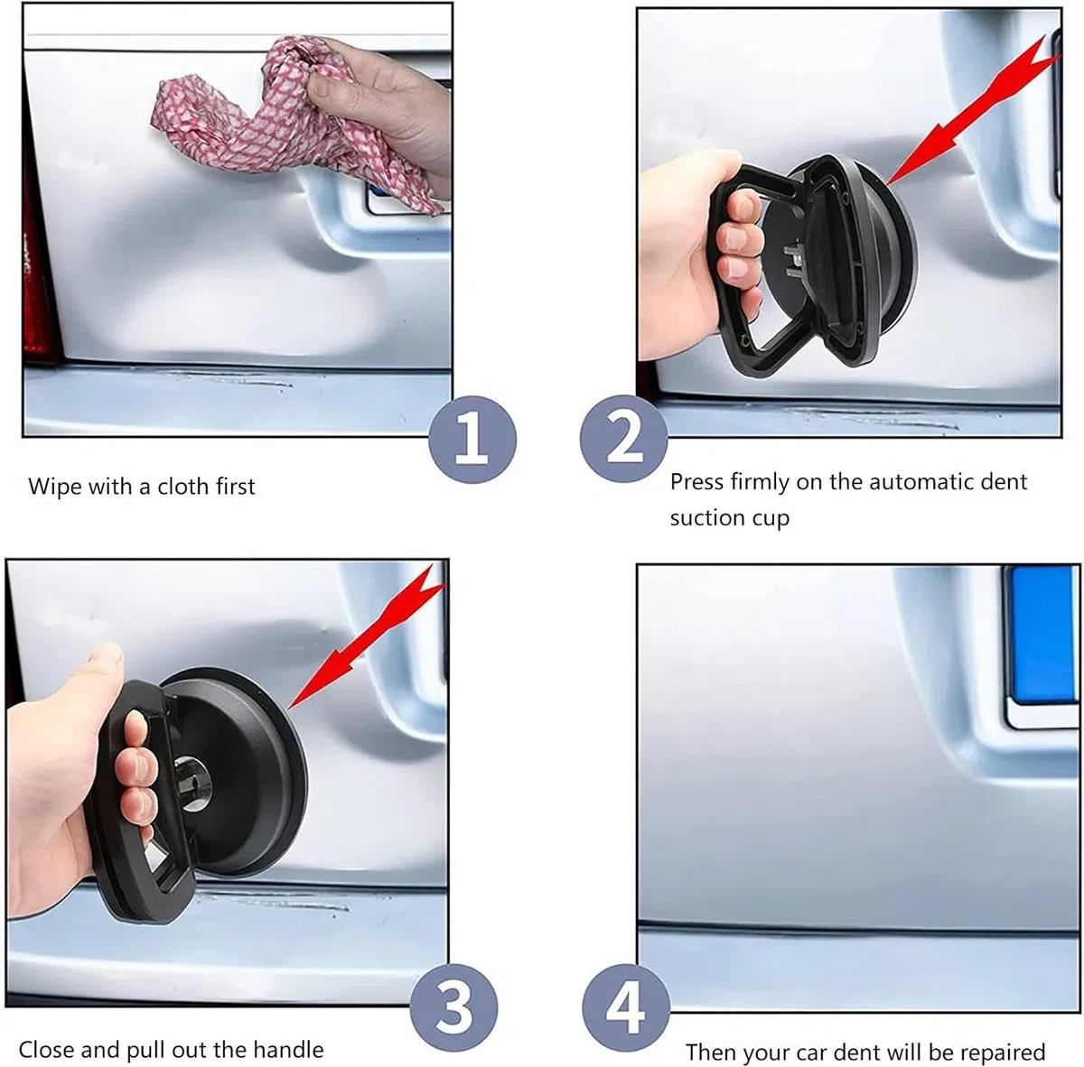 2 herramientas de reparación de abolladuras de coche, extractor de abolladuras, ventosa para coche, carrocería y abolladuras, herramienta para quitar abolladuras, para azulejos y espejos (Negro)