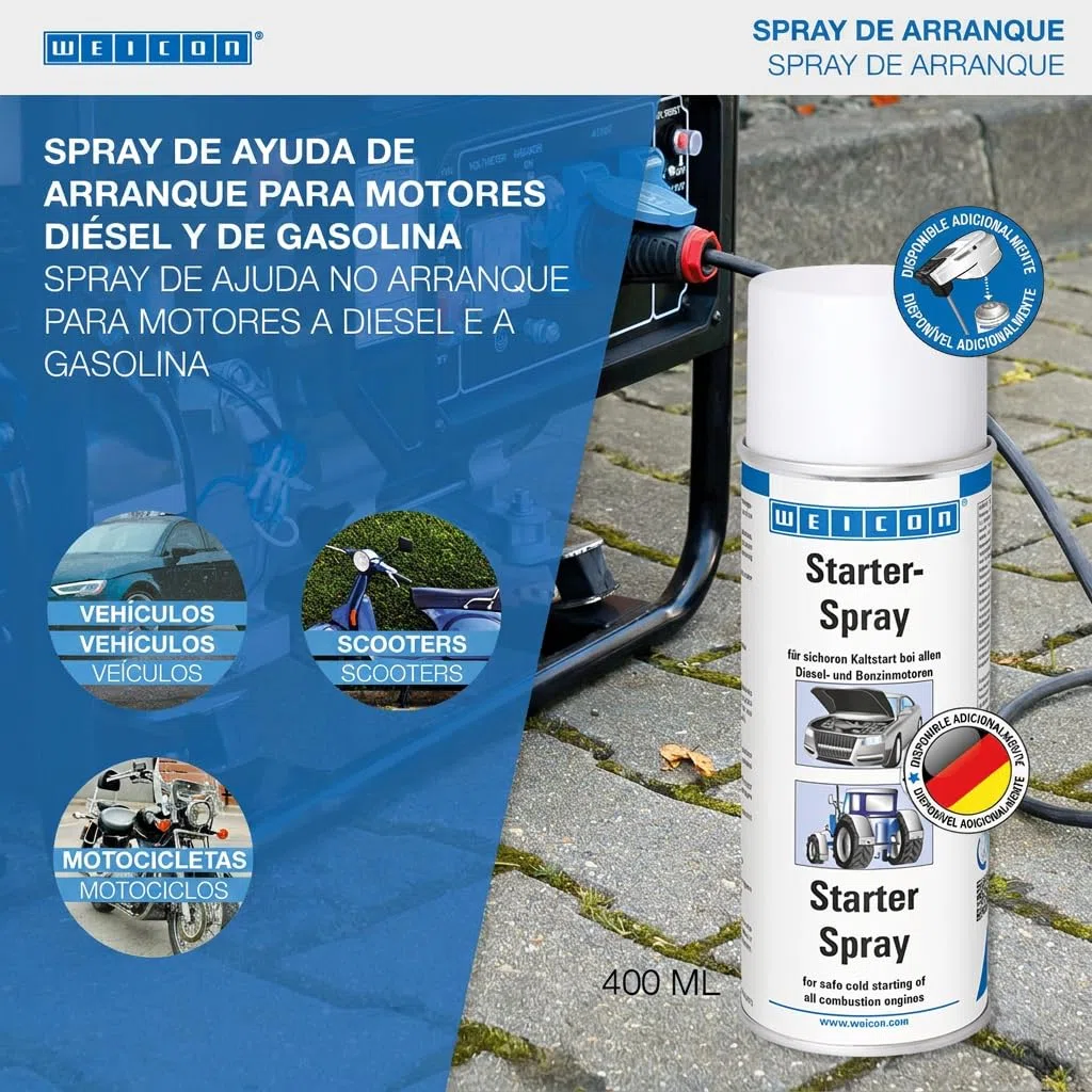 WEICON Spray de Arranque | 400 ml | Para motores diesel y de gasolina | Transparente