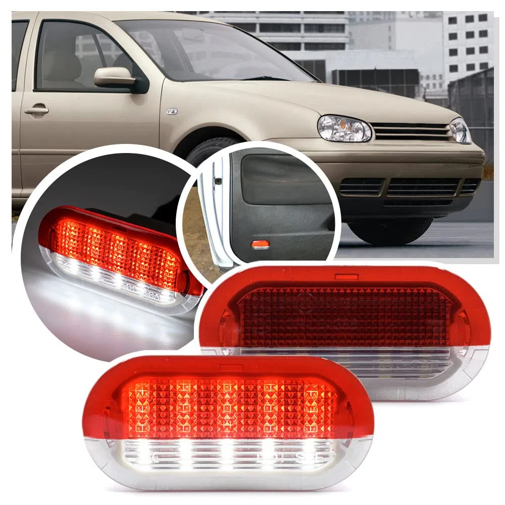 Lot de 2 luces de cortesía de puerta LED blancas/rojas bajo luces de advertencia Compatible con VW Golf MK3 MK4 Jetta Beetle Touareg Polo Vento con Skoda Seat