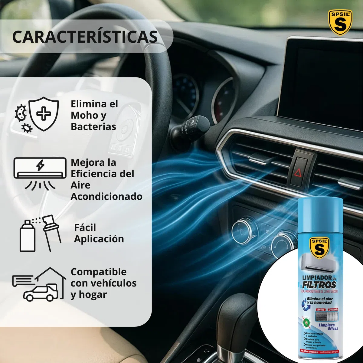 SPSIL Limpiador de Filtros de Aire Acondicionado 400ml - Elimina Moho y Bacterias - Mejora la Eficiencia - Fácil Aplicación