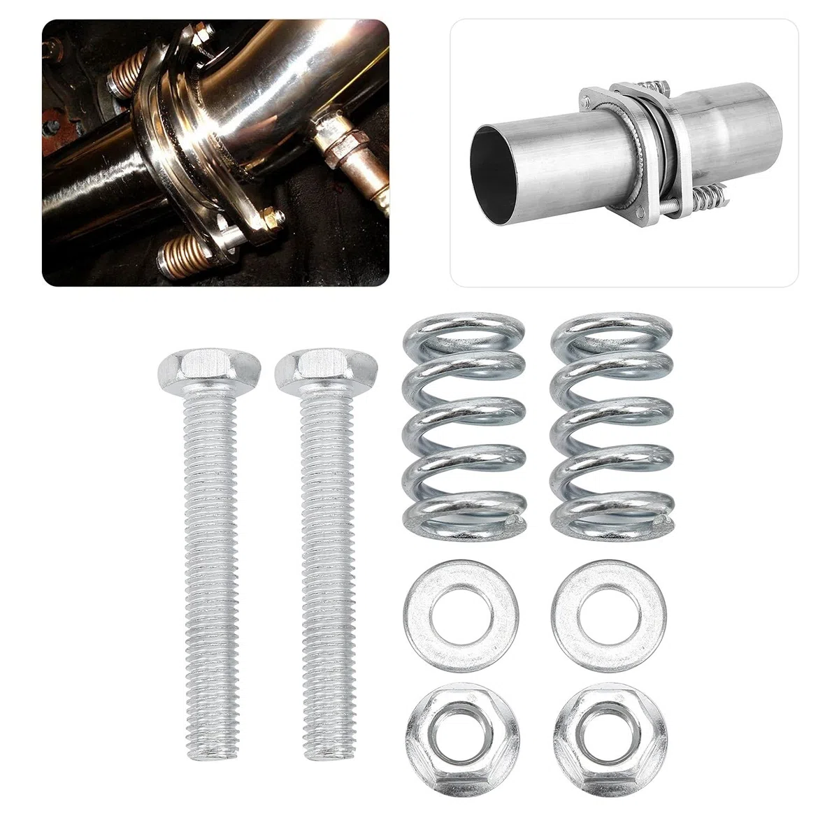 Akozon Kit de Reparación de Escape de Metal de 8 Piezas con Pernos, Tuercas, Resortes, Juntas y Accesorios Automotrices de Acero