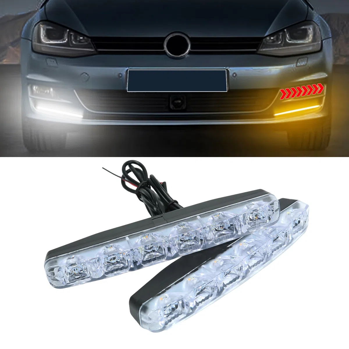 2 piezas de luces de circulación diurna para coche DRL 6 LED Señal de giro secuencial Luz de día blanca y amarilla
