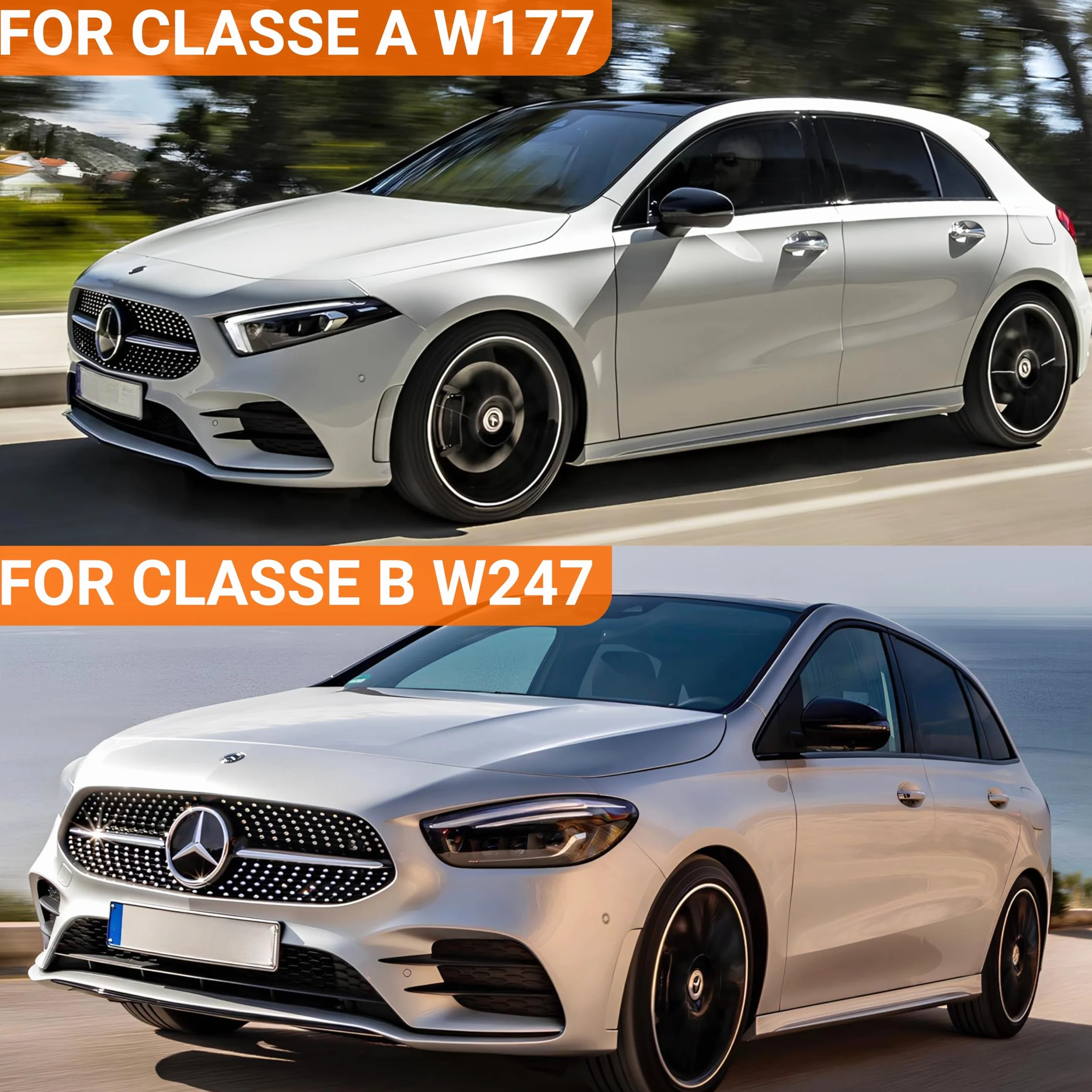 Ganchos de soporte para playa trasera - Compatibles con Mercedes Clase A W177 (2018+) y Clase B W247 - Kit de reparación de 2 piezas (derecha + izquierda)