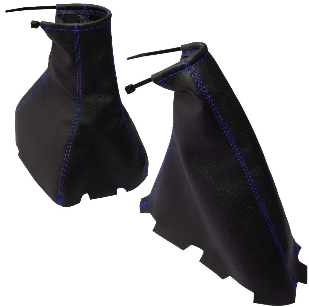 AERZETIX: Funda para palanca de cambios y freno de mano de piel sintética con costuras de colores variables (negro con costuras azul)