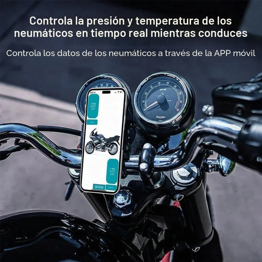 Sistema TPMS para motocicleta y coche - Monitorización de presión de neumáticos compatible con Bluetooth 5.0 con sistema Jump 2000A/1200A de arranque