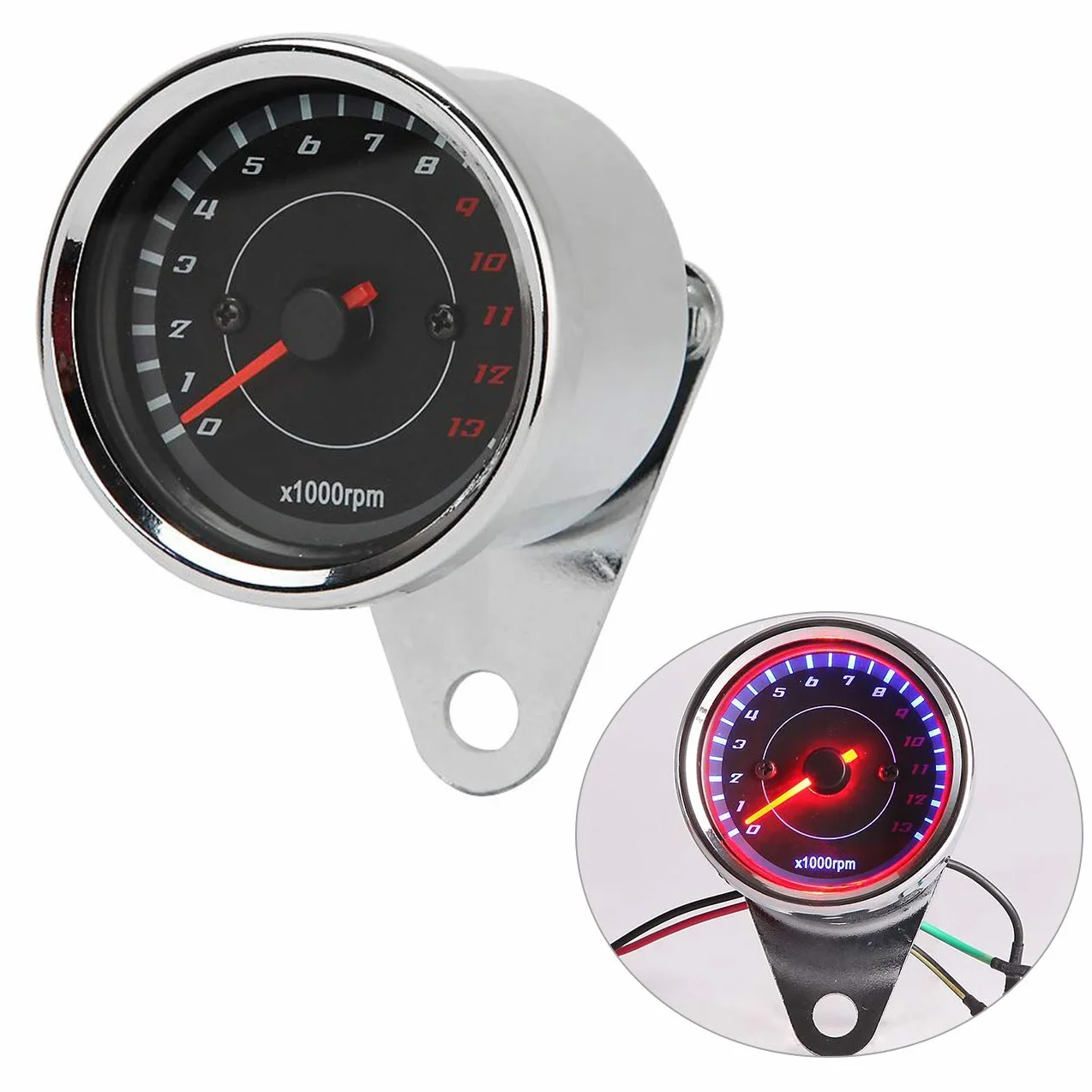 POFET Medidor de tacómetro electrónico universal para motocicleta Tacómetro de motocicleta Cuentarrevoluciones Odómetro Universal 13000RPM Luz nocturna LED Retroiluminación Tacho Gauge - Plata